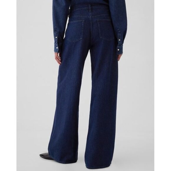Gap Mid Rise UltraSoft Baggy Rinsed Dark Blue Denim Wide Leg Jeans Size 27 Long - Picture 3 of 11